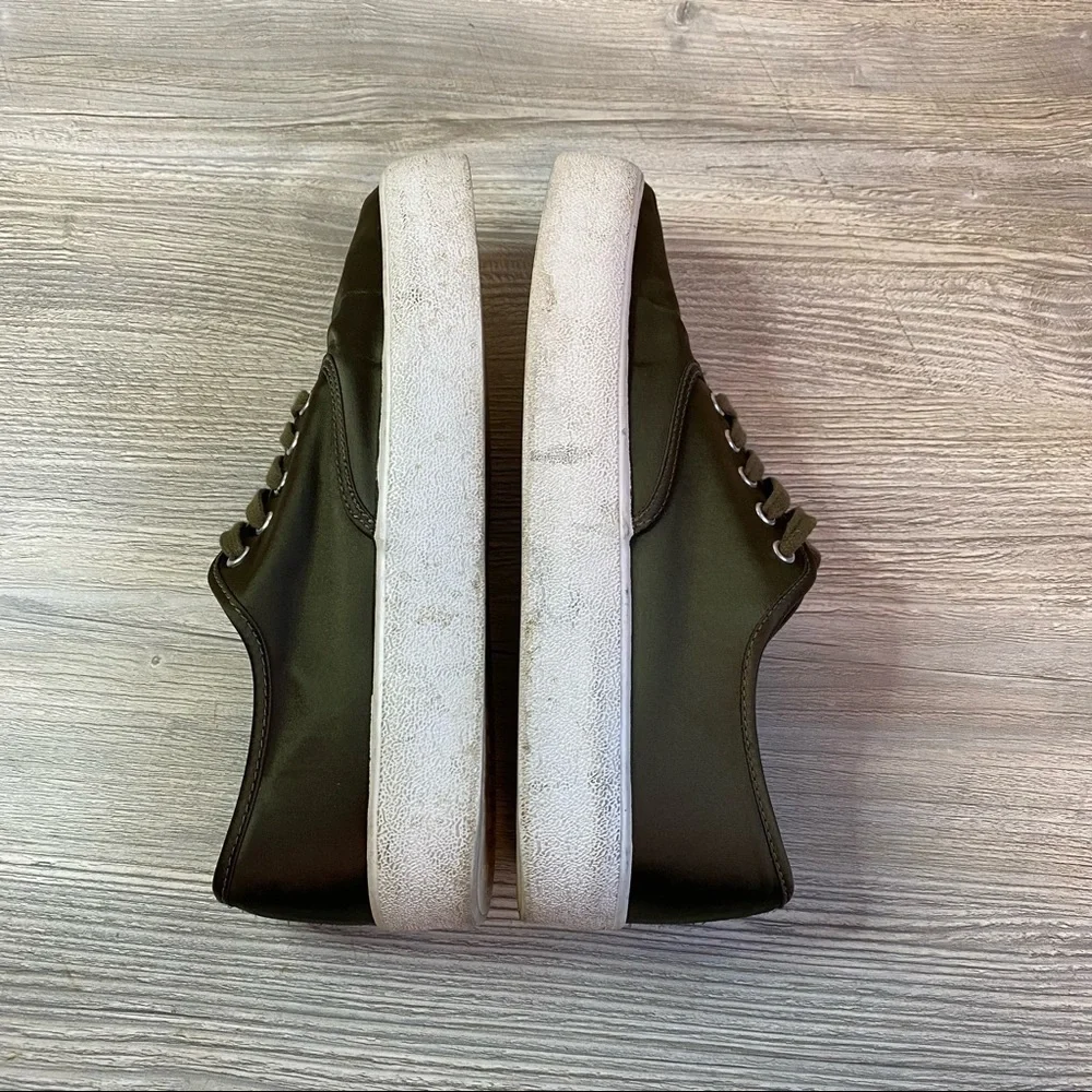 Olive satin lace up sneakers with chunky white soles size 40 Pull & Bear